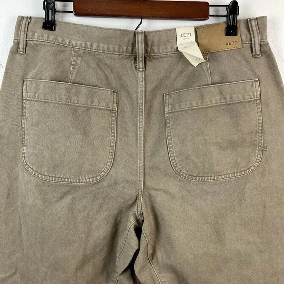 American Eagle Barrel Jeans Womens 12 Taupe Wide Leg Cropped Organic Cotton - Picture 6 of 16